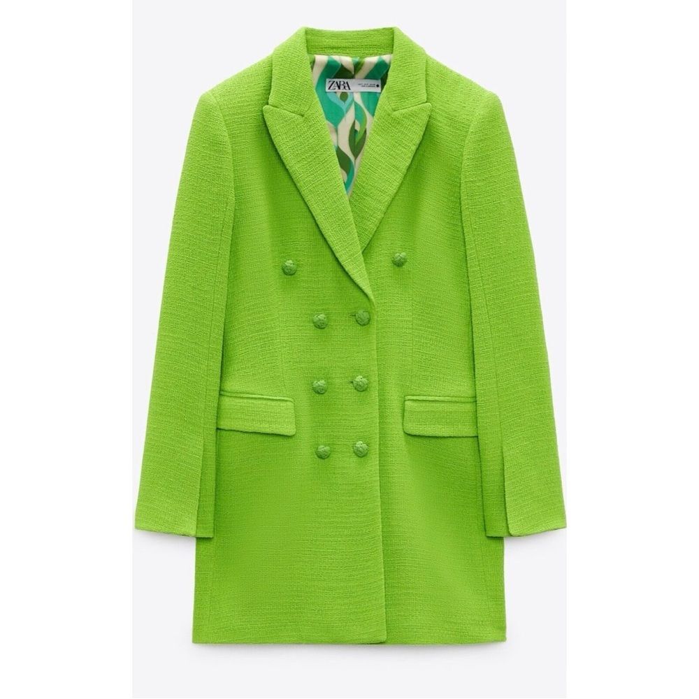 Zara Neon Green Double-Breasted Blazer Dress - Picture 7 of 12